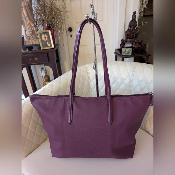 NWOT LACOSTE Plum Tote Bag for Women 19" X 12" X 6" With Bag Key Chain - Picture 2 of 6